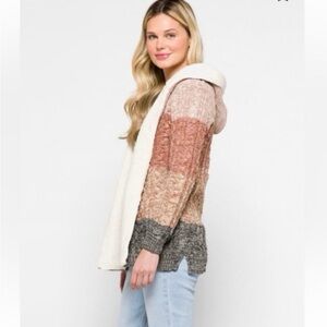NEW Stitch Fix size S LETY & ME Hooded Open Front Sherpa Lined Sweater Cardigan
